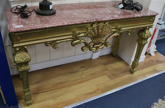 An 18th century style marble top giltwood console table W.140cm